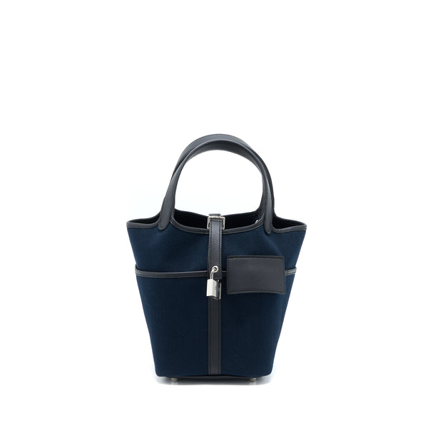 Hermes Picotin Cargo 18 Lock Bag Swift And Toile Canvas Blue Marine /Black SHW Stamp U