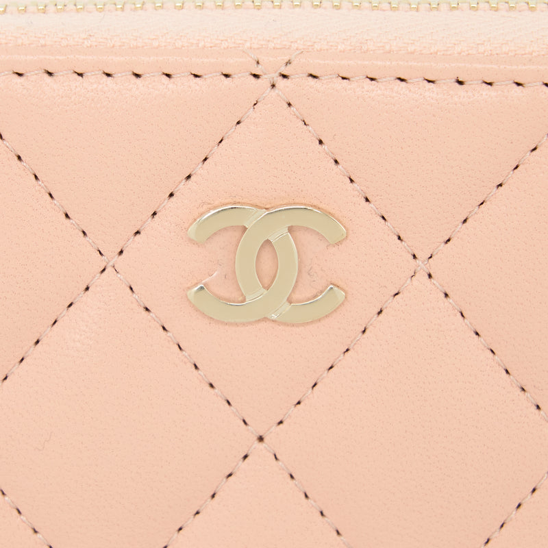 Chanel Zip Card Holder Lambskin Light Pink LGHW