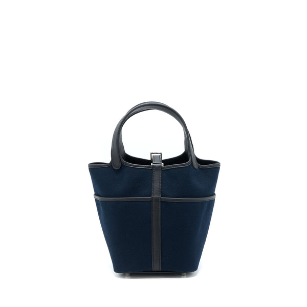 Hermes Picotin Cargo 18 Lock Bag Swift And Toile Canvas Blue Marine /Black SHW Stamp U