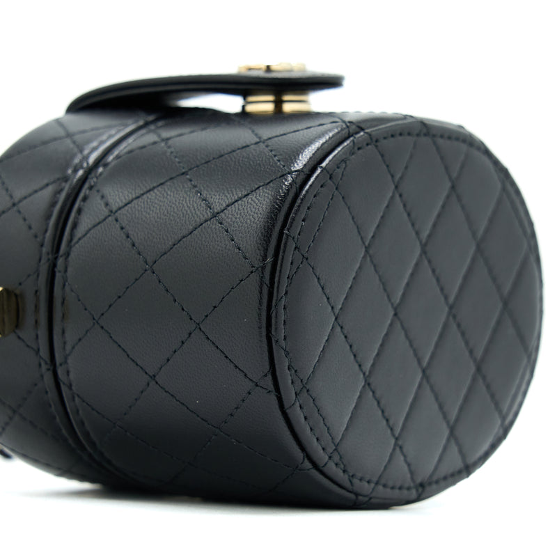 Chanel Mini Round Vanity With Chain Lambskin Black LGHW