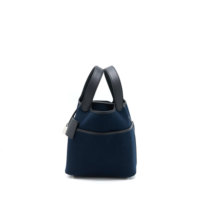 Hermes Picotin Cargo 18 Lock Bag Swift And Toile Canvas Blue Marine /Black SHW Stamp U