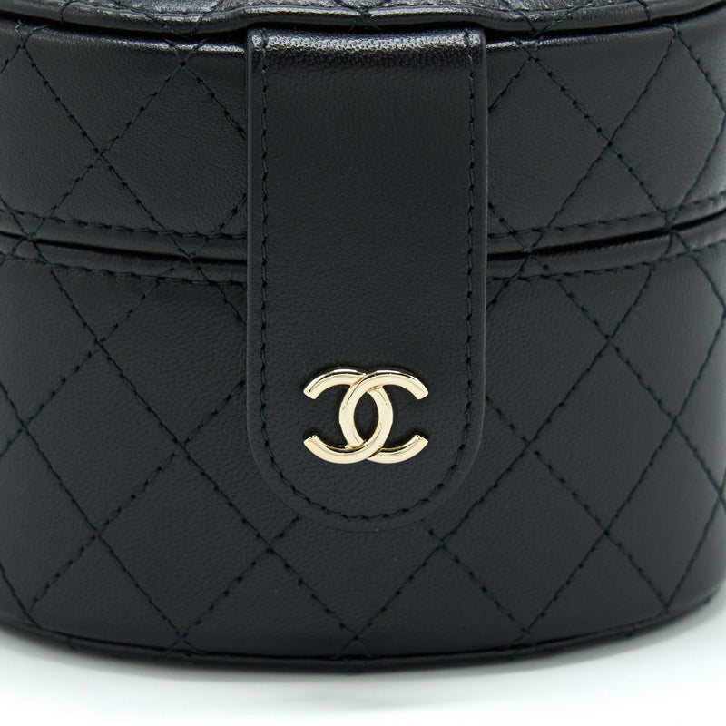 Chanel Mini Round Vanity With Chain Lambskin Black LGHW