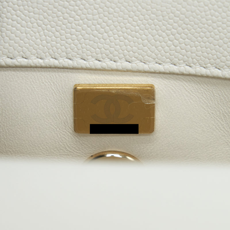 Chanel Small Coco Handle Caviar White LGHW (Microchip)