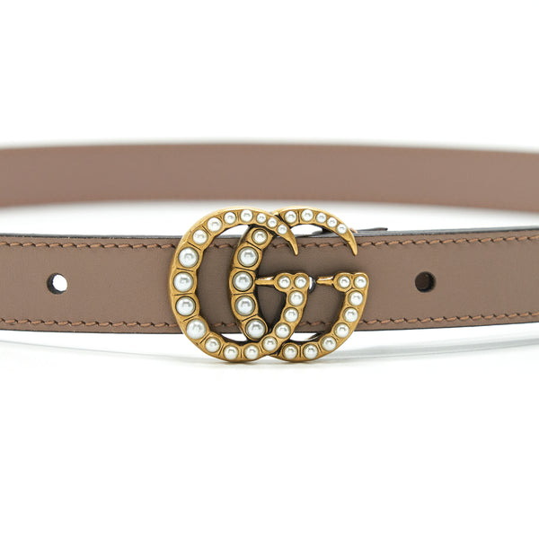 Gucci size85 Leather Belt with Pearl Double G bucket