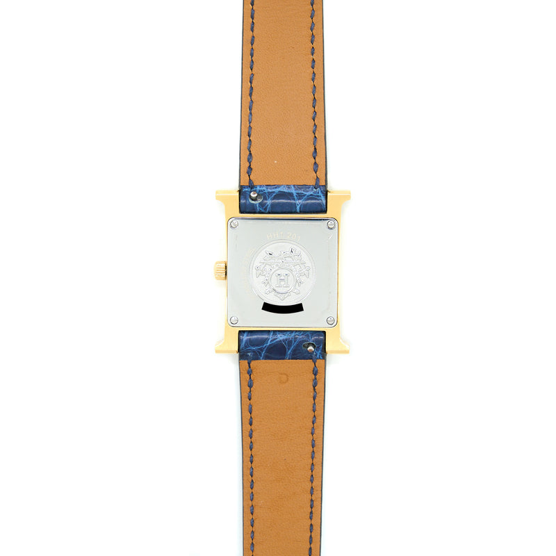 Hermes Heure H watch, Mini model, 21 mm with Blue Alligator Strap/ Extra Epsom Gold Strap GHW