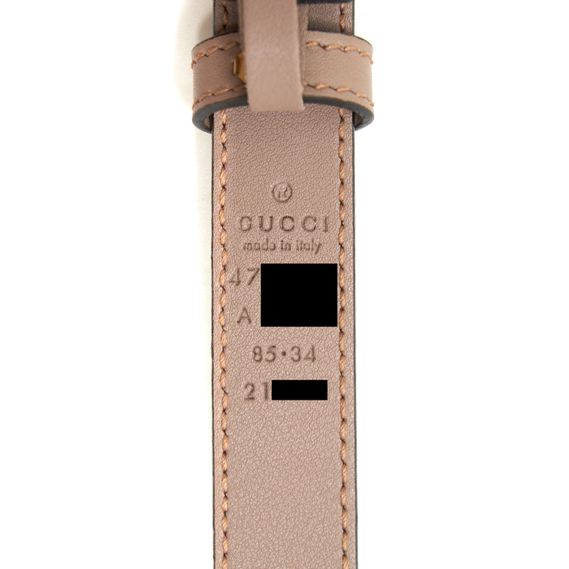 Gucci size85 Leather Belt with Pearl Double G bucket
