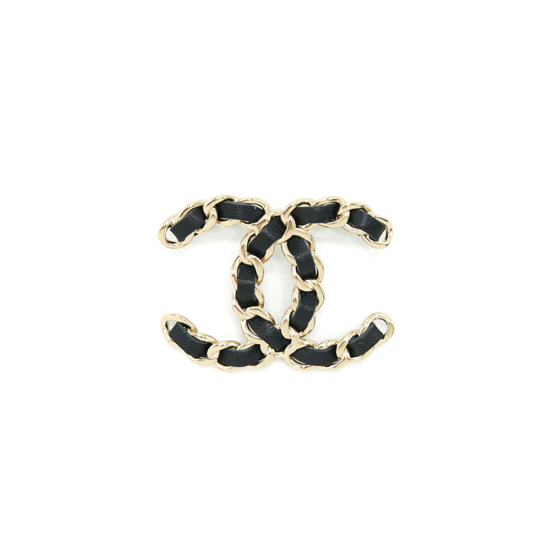 Chanel CC Logo Leather Chain Brooch Black LGHW