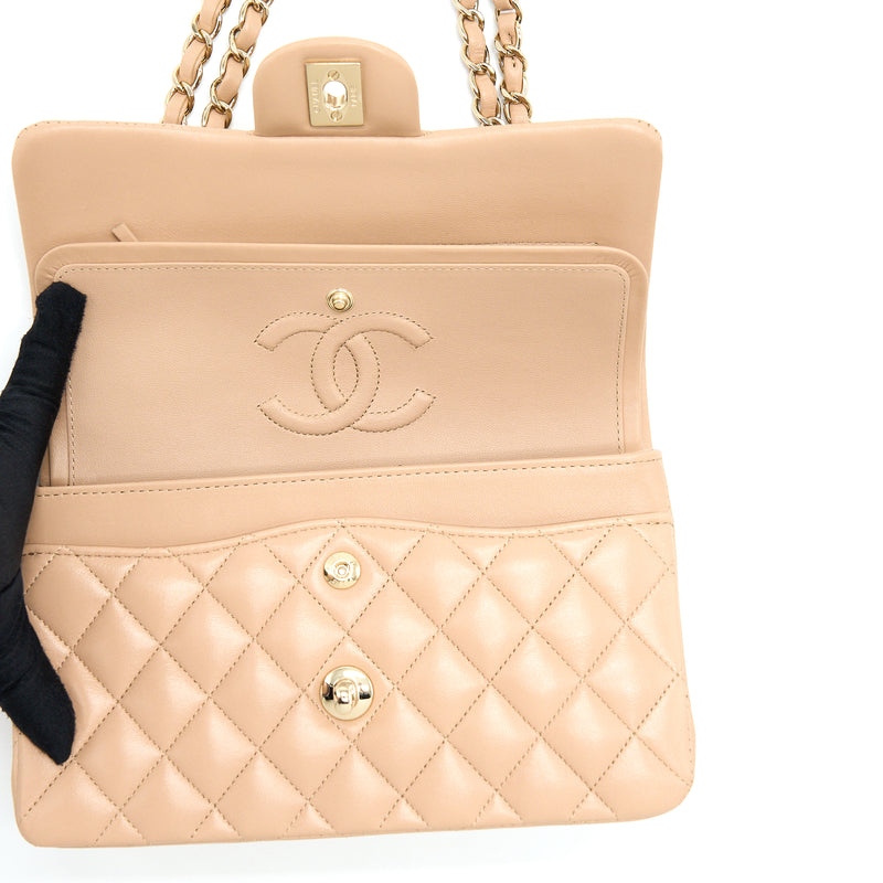 Chanel 22B Small Classic Flap Bag Lambskin Beige LGHW