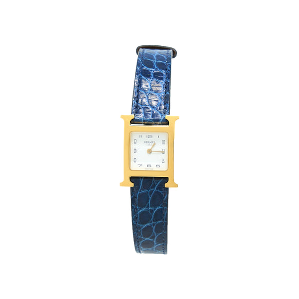 Hermes Heure H watch, Mini model, 21 mm with Blue Alligator Strap/ Extra Epsom Gold Strap GHW