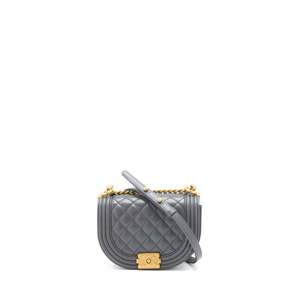 Chanel 22A Boy Messenger Bag Caviar Grey GHW (Microchip)