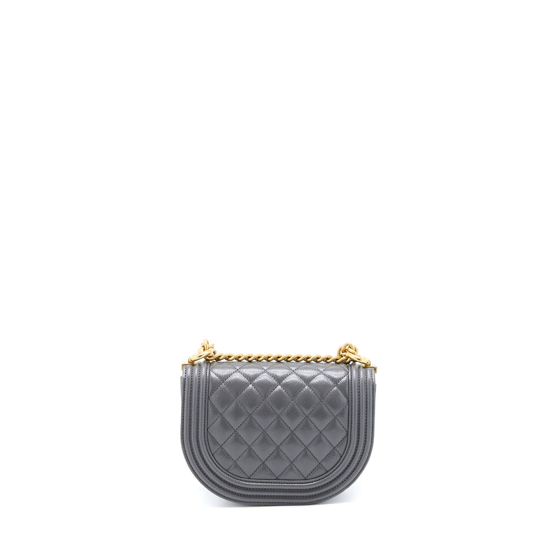 Chanel 22A Boy Messenger Bag Caviar Grey GHW (Microchip)