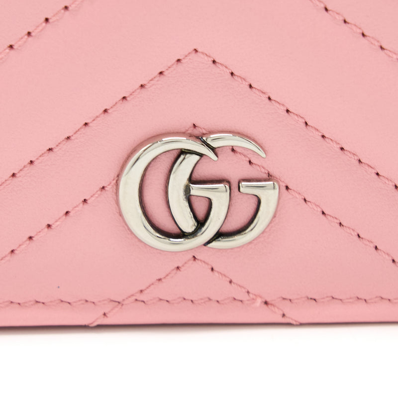 Gucci Marmont Card Holder with Chain Calfskin Pink SHW