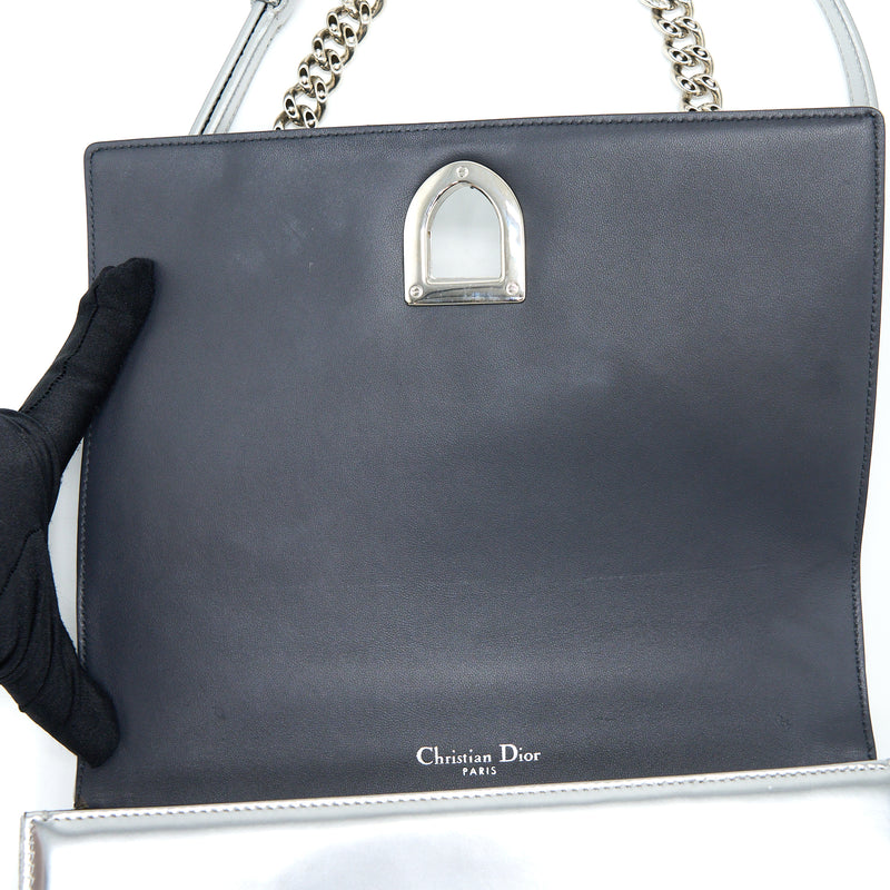 Dior Medium Diorma Bag In Metallic Silver SHW