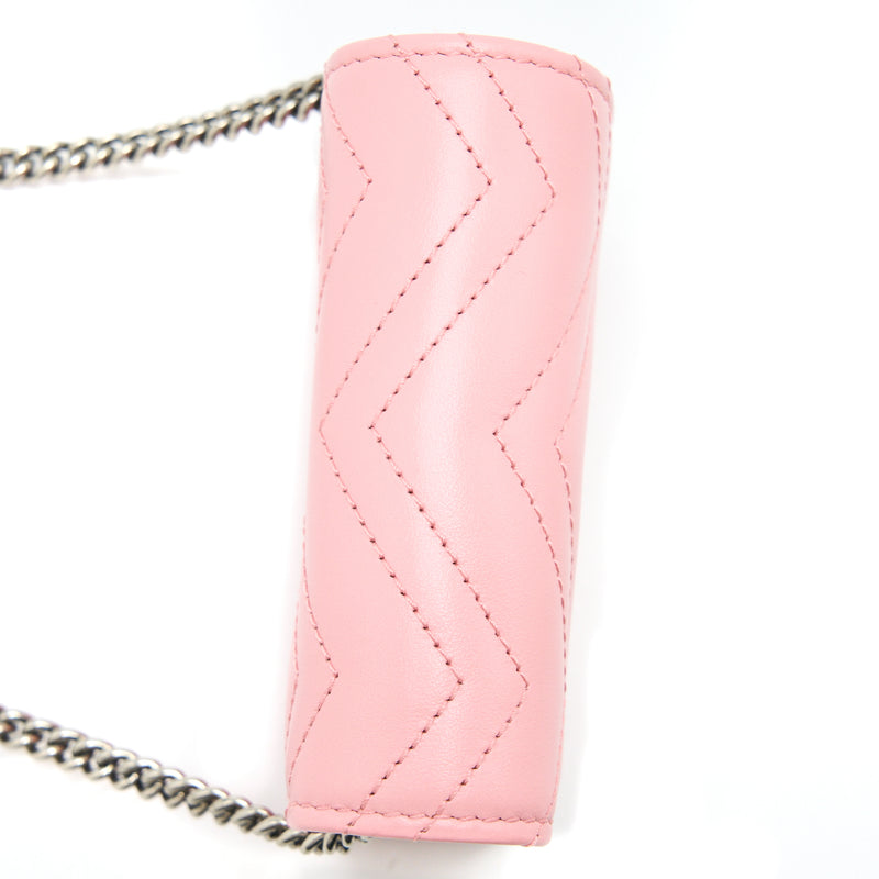 Gucci Marmont Card Holder with Chain Calfskin Pink SHW