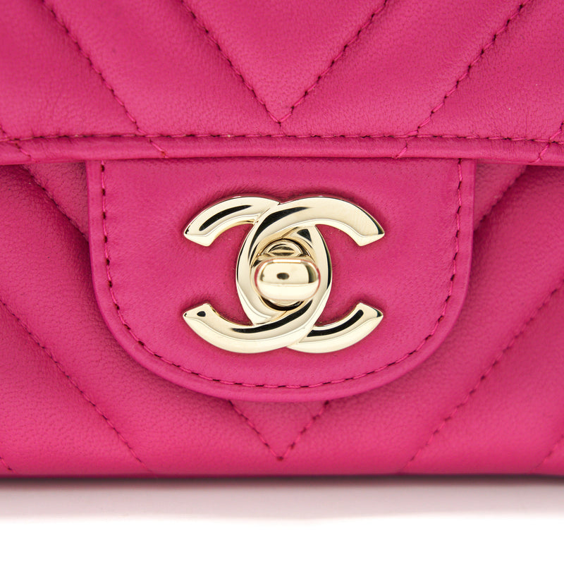 Chanel Chevron Mini Rectangular Flap Bag Pink with LGHW