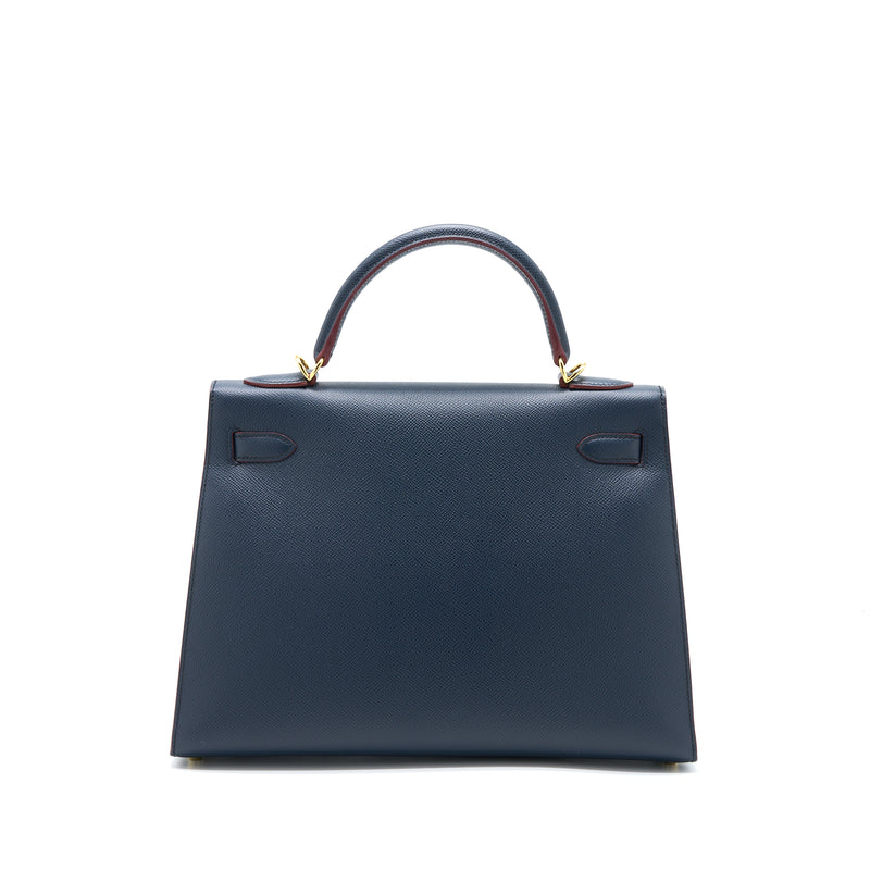 Hermes Kelly 32 Epsom Blue Indigo GHW Stamp X