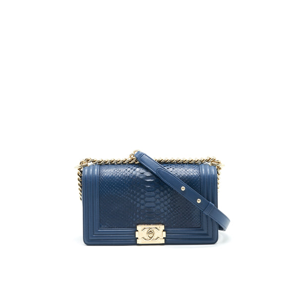 Chanel Medium Boy flap Bag Python Leather Blue LGHW