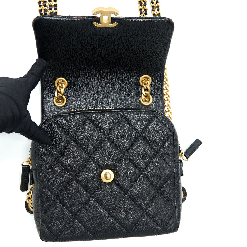 Chanel 22P Flap Backpack Caviar Black GHW (Microchip)
