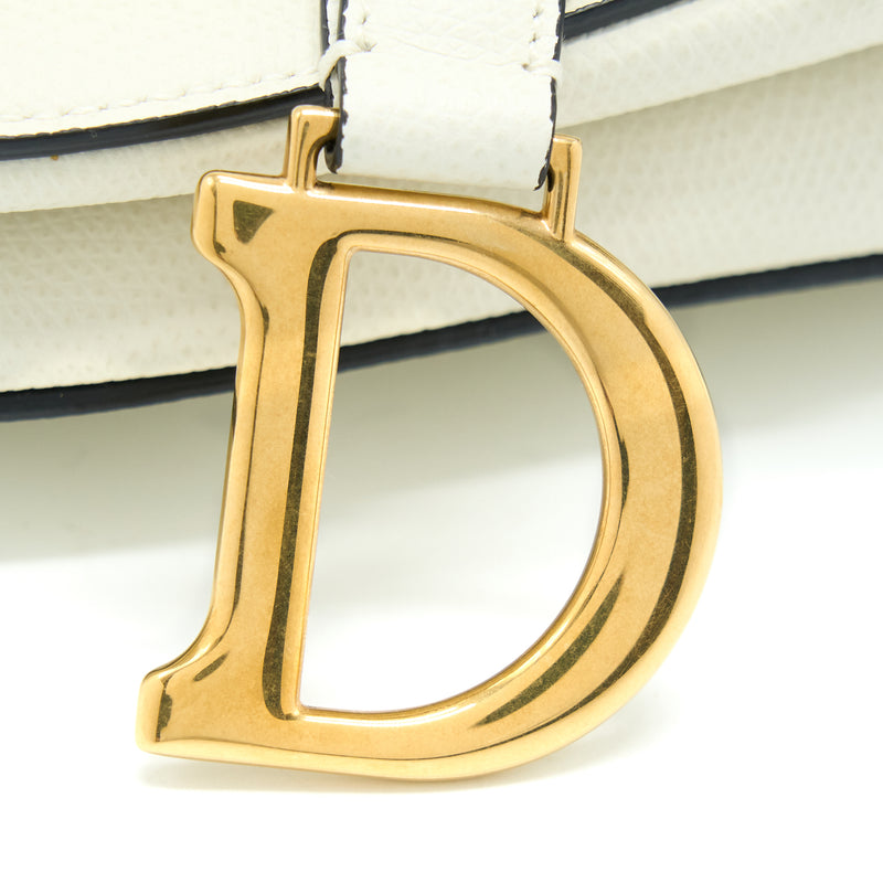 Dior Mini Saddle Bag Grained Calfskin White GHW