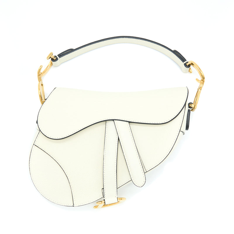 Dior Mini Saddle Bag Grained Calfskin White GHW