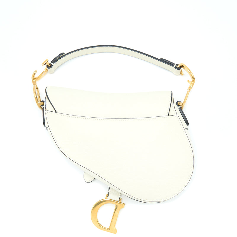 Dior Mini Saddle Bag Grained Calfskin White GHW