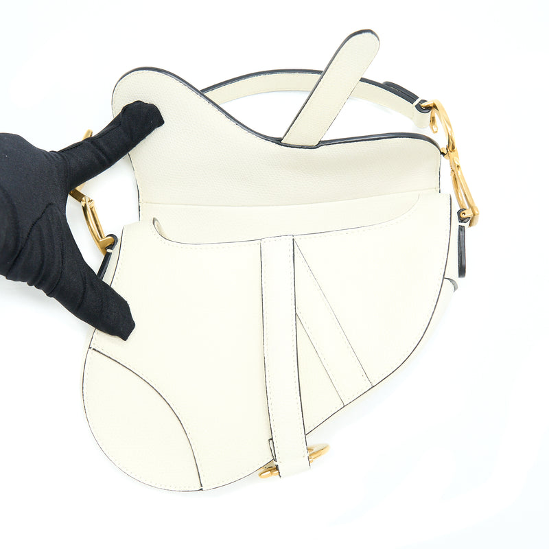 Dior Mini Saddle Bag Grained Calfskin White GHW