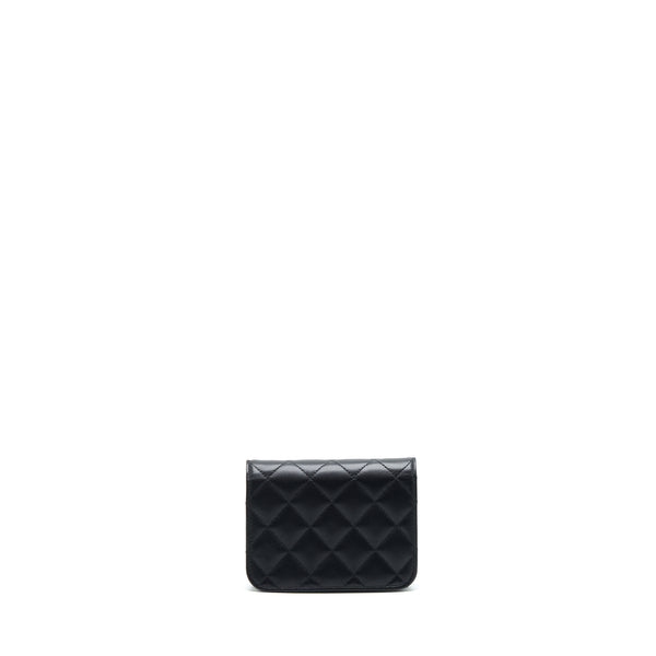 Chanel Mini Flap Card Holder Ribbon Chain Lambskin Black LGHW