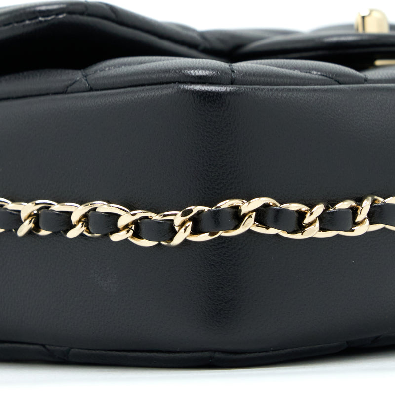 Chanel Small Pearl Logo Strap Flap Bag Lambskin Black LGHW