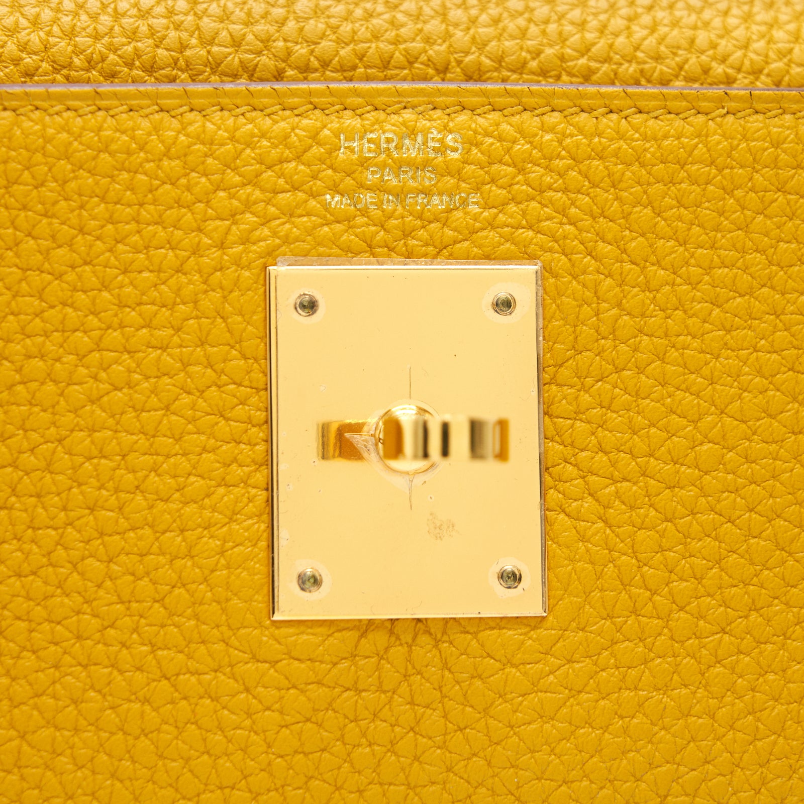 Hermes Kelly 28 Clemence Jaune Amber GHW Stamp C