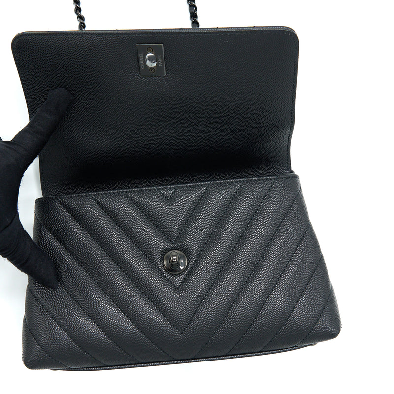 Chanel Small Coco Handle Chevron Caviar So Black