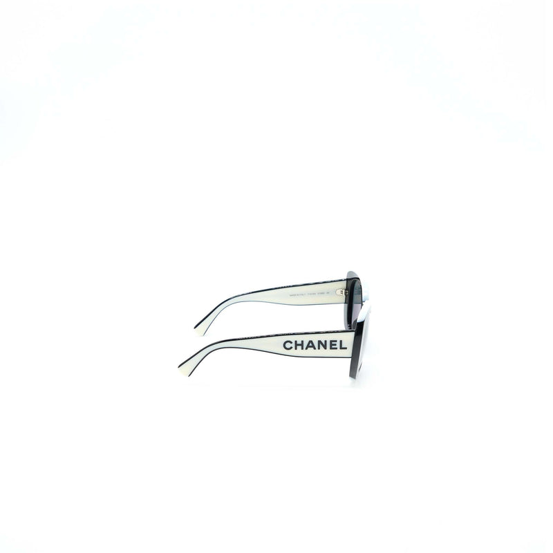 Chanel 71414A Square Sunglasses Black / White SHW