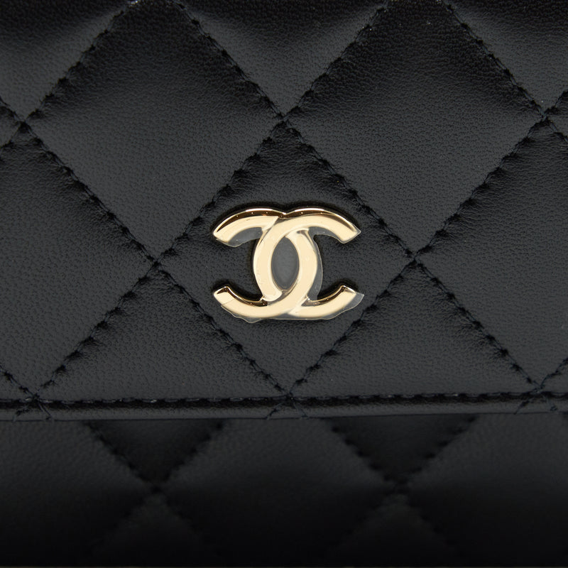 Chanel Mini flap card holder Ribbon Chain Lambskin Black LGHW