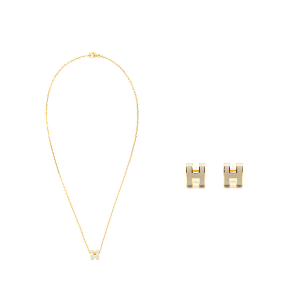 Hermes Mini Pop H Pendant And Earrings Marron Glacé GHW (Sell In A Set)
