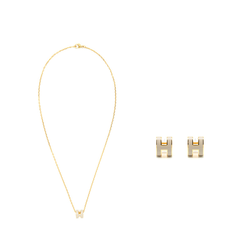 Hermes Mini Pop H Pendant And Earrings Marron Glacé GHW (Sell In A Set)