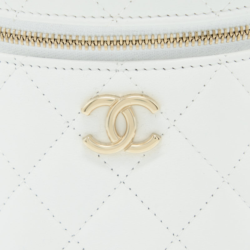 Chanel Top Handle Vanity Case Lambskin White GHW