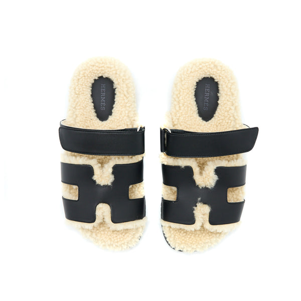 Hermes Size 37 Chypre Sandals Black