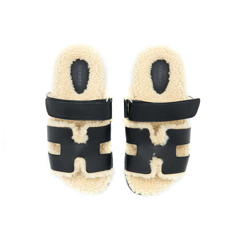 Hermes Size 37 Chypre Sandals Black