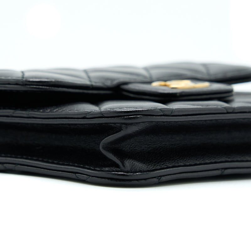 Chanel Top Handle Mini Flap Card Holder Lambskin Black GHW