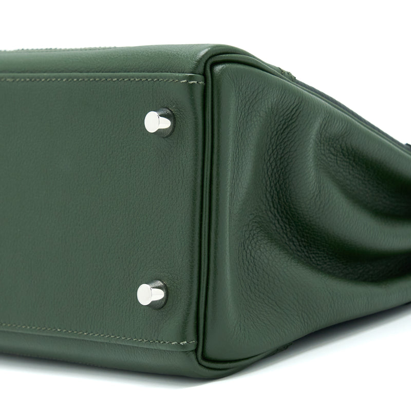 Hermes Kelly 32 Ghillies Clemence Vert Fonce/Vert Anglais SHW Stamp T