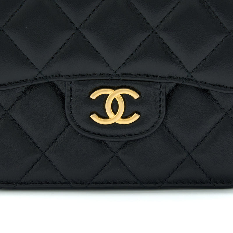 Chanel Top Handle Mini Flap Card Holder Lambskin Black GHW