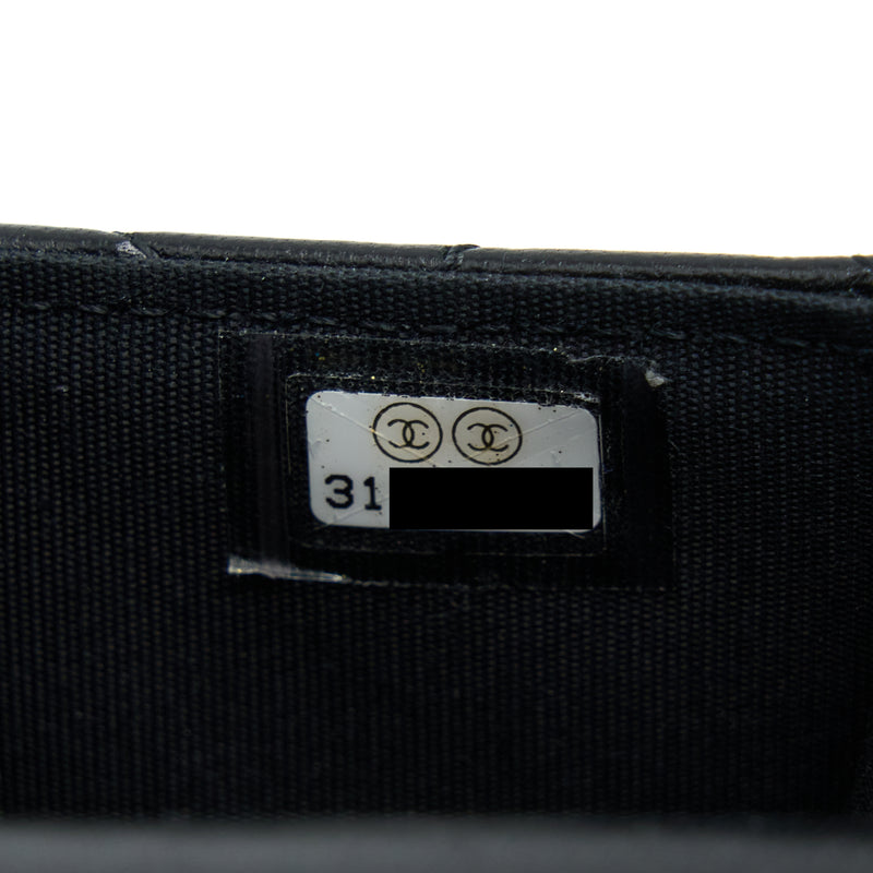 Chanel Top Handle Mini Flap Card Holder Lambskin Black GHW