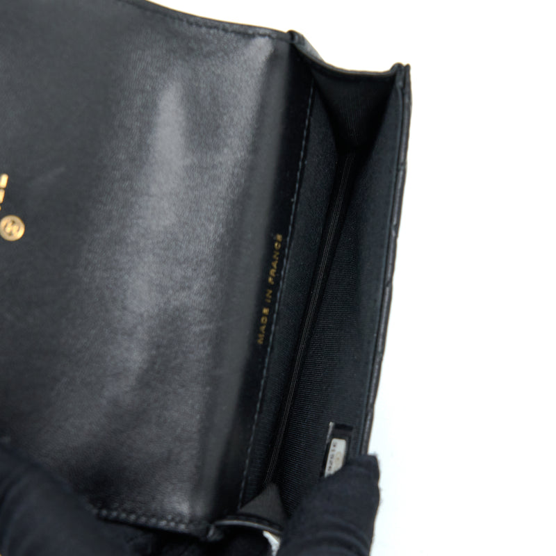 Chanel Top Handle Mini Flap Card Holder Lambskin Black GHW