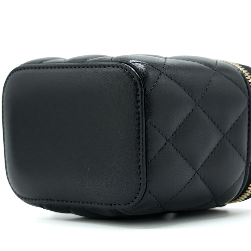 Chanel 22A Pearl Crush Mini Vanity With Chain Lambskin Black GHW