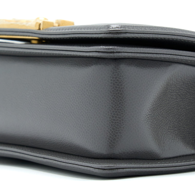 Chanel Small Boy Bag Caviar Grey GHW (Microchip)