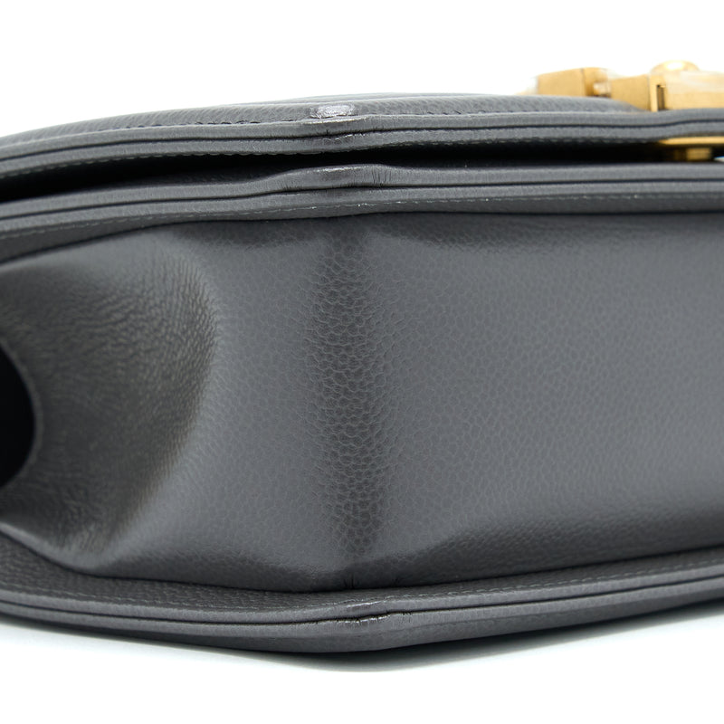 Chanel Small Boy Bag Caviar Grey GHW (Microchip)