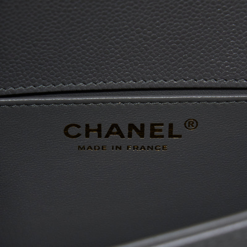 Chanel Small Boy Bag Caviar Grey GHW (Microchip)