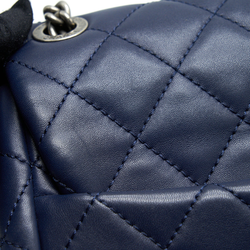 Chanel Quilted Backpack Navy Blue Ruthenium SHW