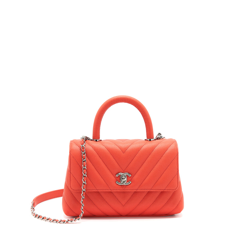 CHANEL Mini Coco Handle Flap Bag in Coral Red Caviar
