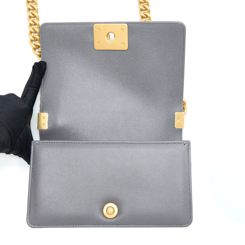 Chanel Small Boy Bag Caviar Grey GHW (Microchip)
