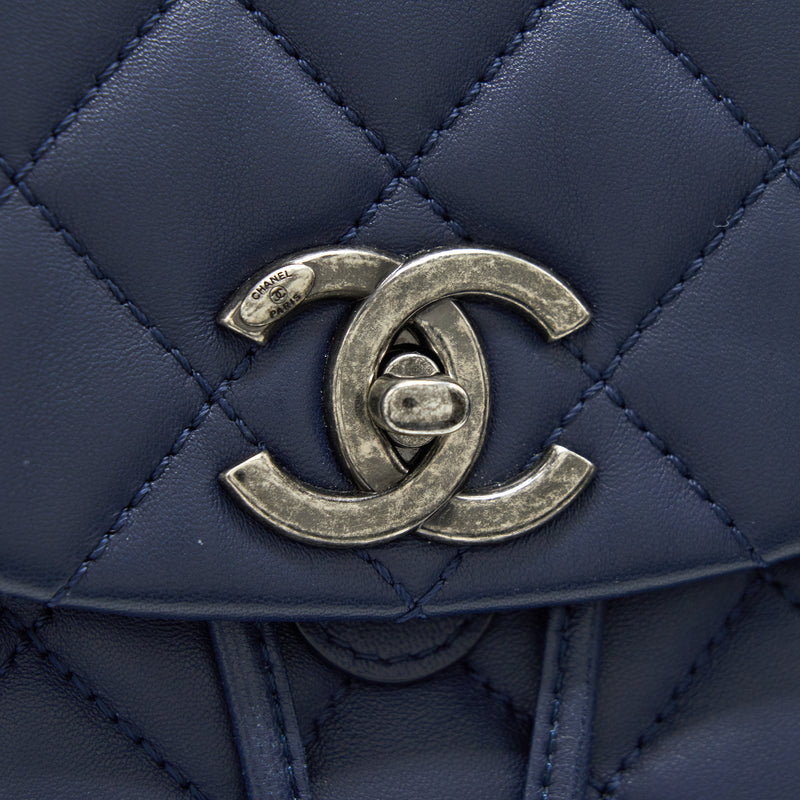 Chanel Quilted Backpack Navy Blue Ruthenium SHW